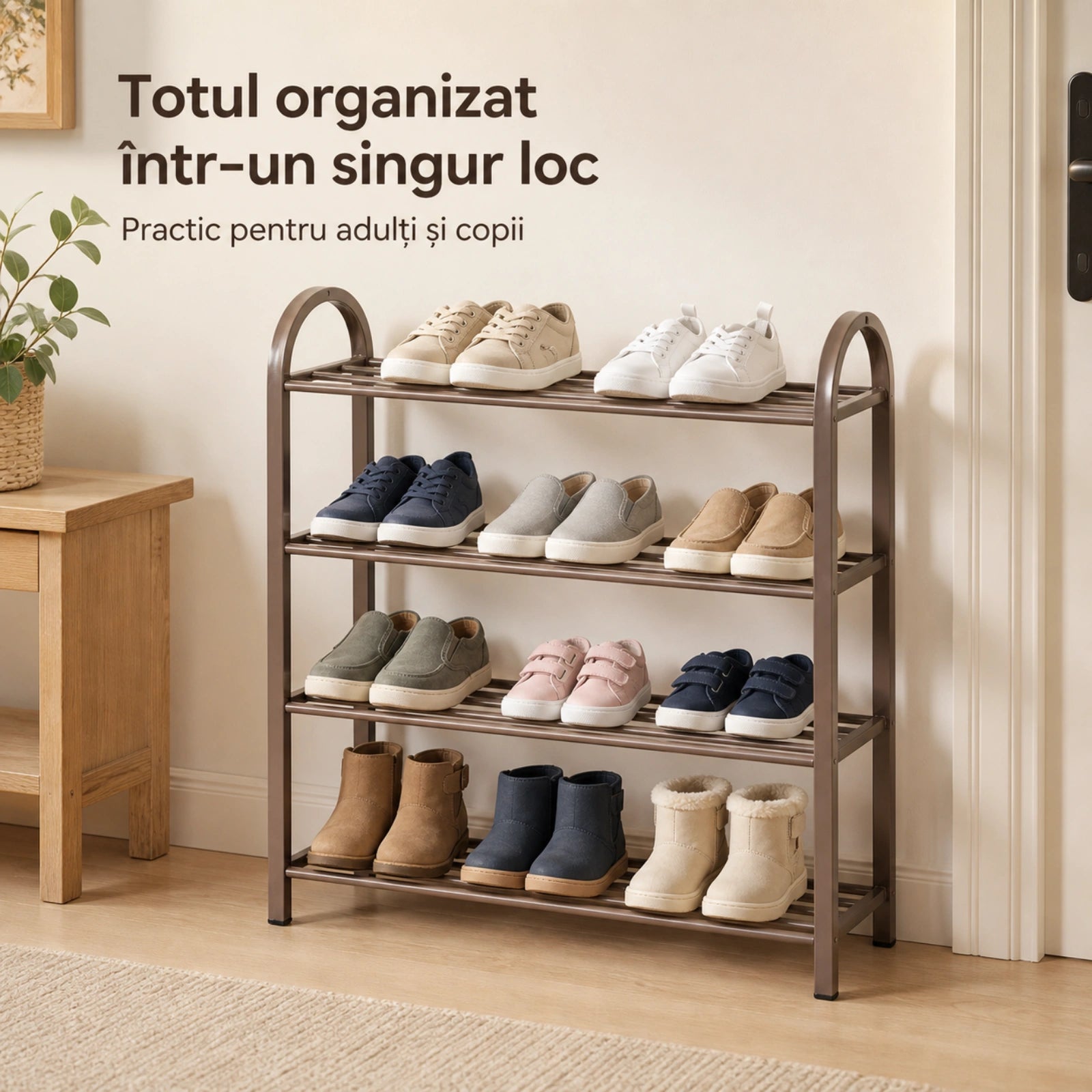 Dulap Pantofi HASEPE® Cu 4 Rafturi Metalice, Organizator Pantofi 61x28x64cm