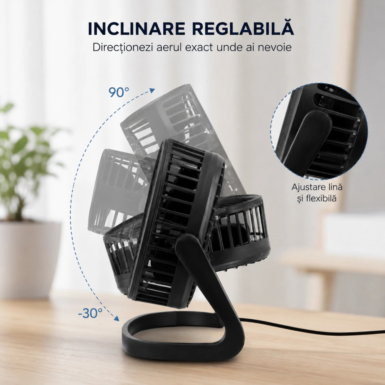 Ventilator De Birou HASEPE® USB Ø14 Cm, Ventilator De Masa Cu Inclinare Reglabila, Ventilator USB Portabil Pentru Birou