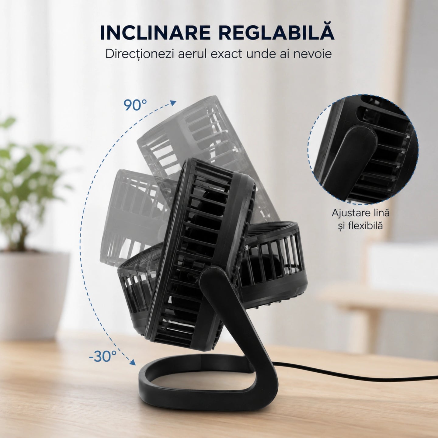 Ventilator De Birou HASEPE® USB Ø14 Cm, Ventilator De Masa Cu Inclinare Reglabila, Ventilator USB Portabil Pentru Birou