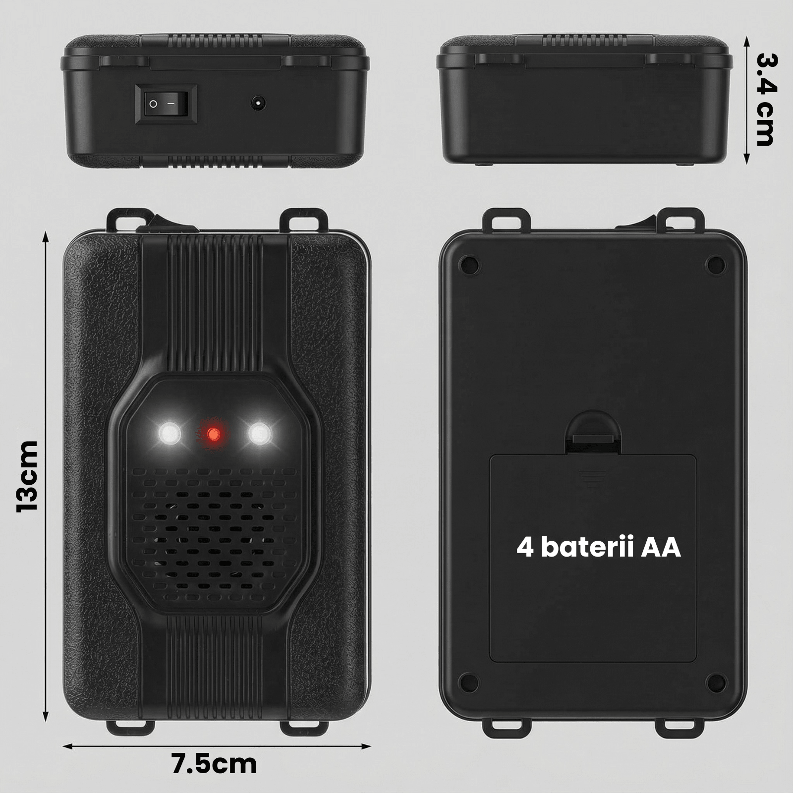 Aparat Anti Rozatoare Auto HASEPE Cu Ultrasunete Si Lumini, Aparat Anti Rozatoare Autovehicule Pentru Jderi Si Nevăstuici, Aparat Impotriva Rozatoarelor Auto Pentru Compartiment Motor, Carcasa ABS, Al - HASEPE
