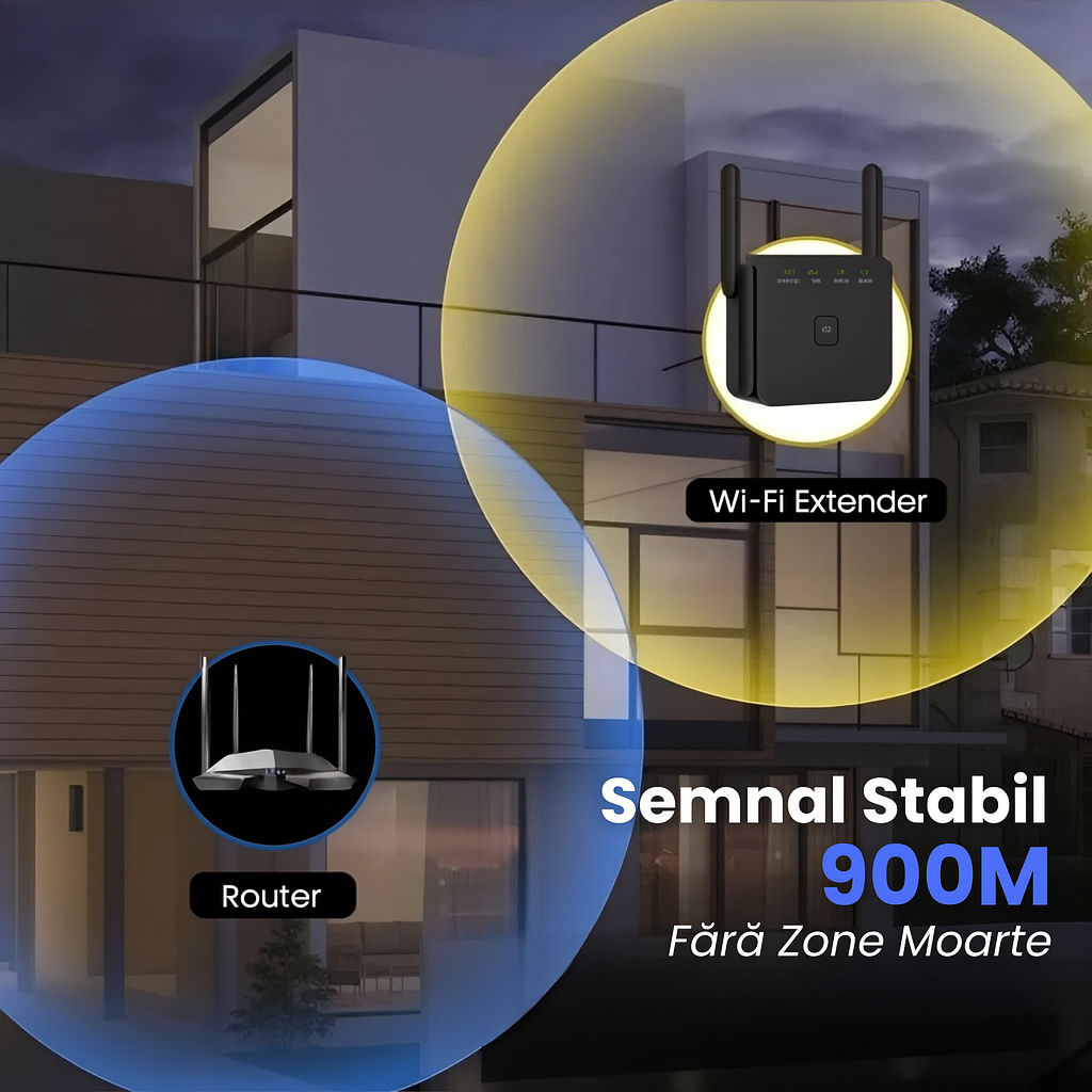 Range Extender WiFi HASEPE, Amplificator Wireless 1200 m², Suporta 80 Dispozitive, 4 Antene Puternice, Port Ethernet, Semnal Stabil, Instalare WPS Rapida, Compatibil Universal