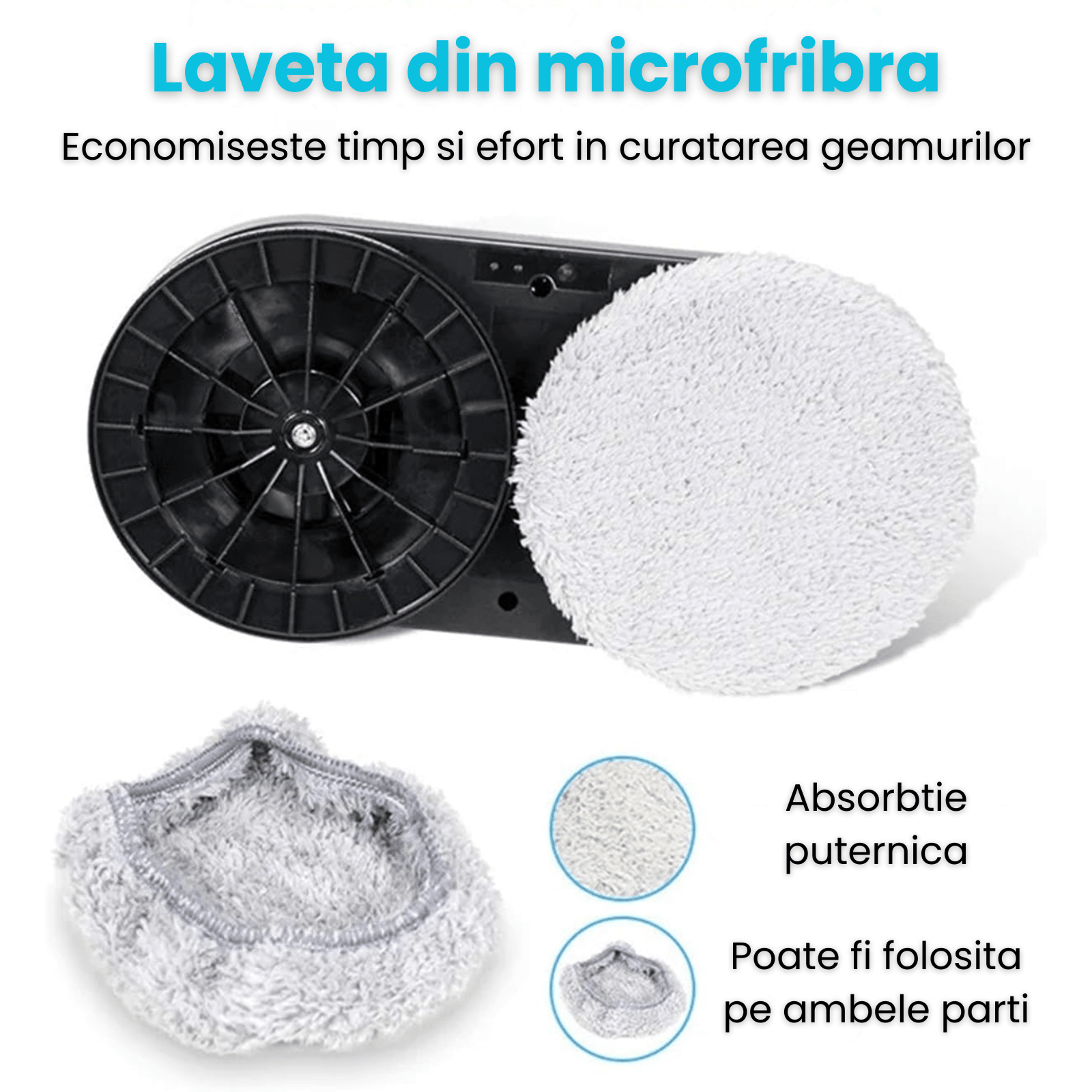 Set 8 lavete microfibra pentru robot curatare geamuri, compatibile 14 cm, lavabile si reutilizabile, set tampoane schimb pentru stergere eficienta - HASEPE