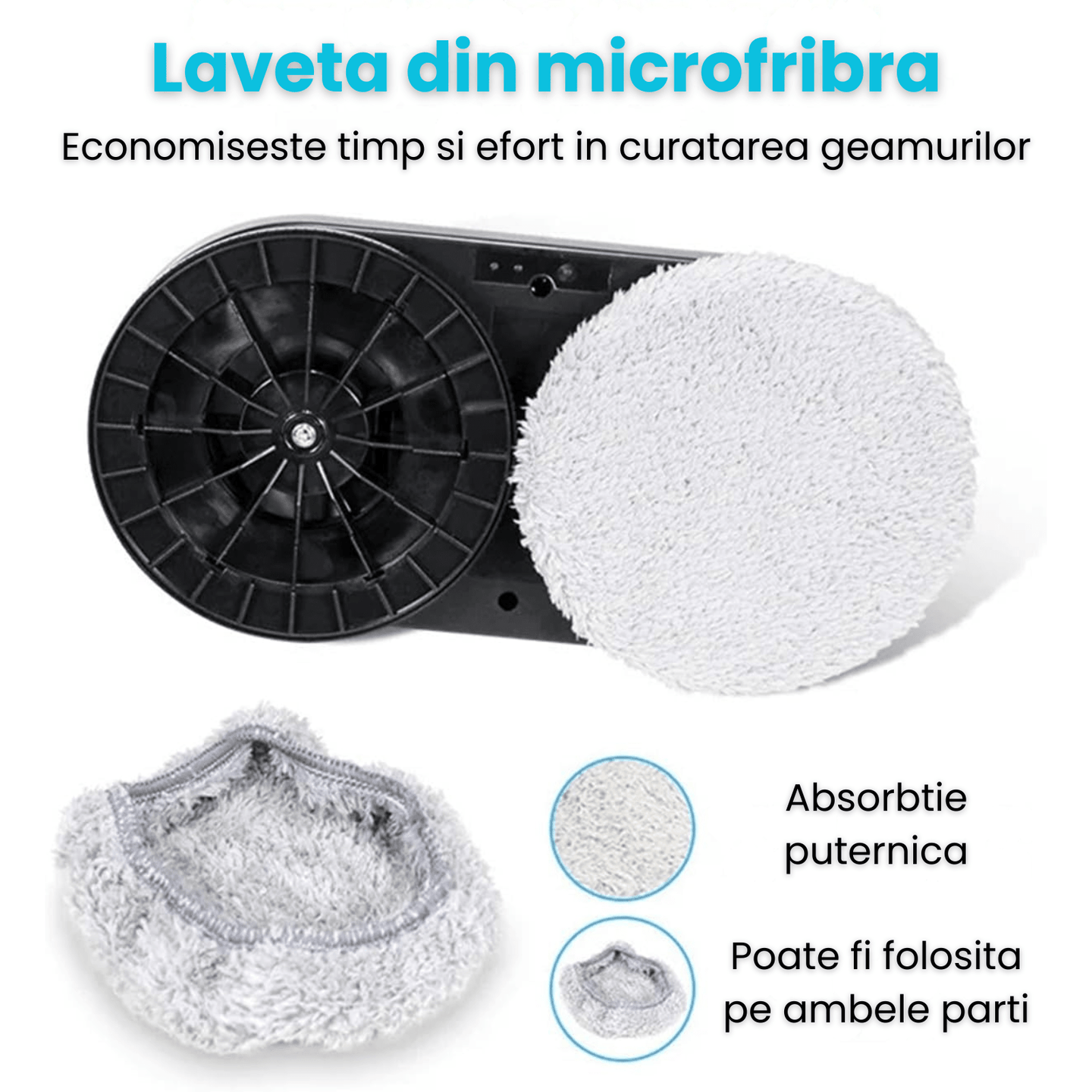 Set 8 lavete microfibra pentru robot curatare geamuri, compatibile 14 cm, lavabile si reutilizabile, set tampoane schimb pentru stergere eficienta - HASEPE