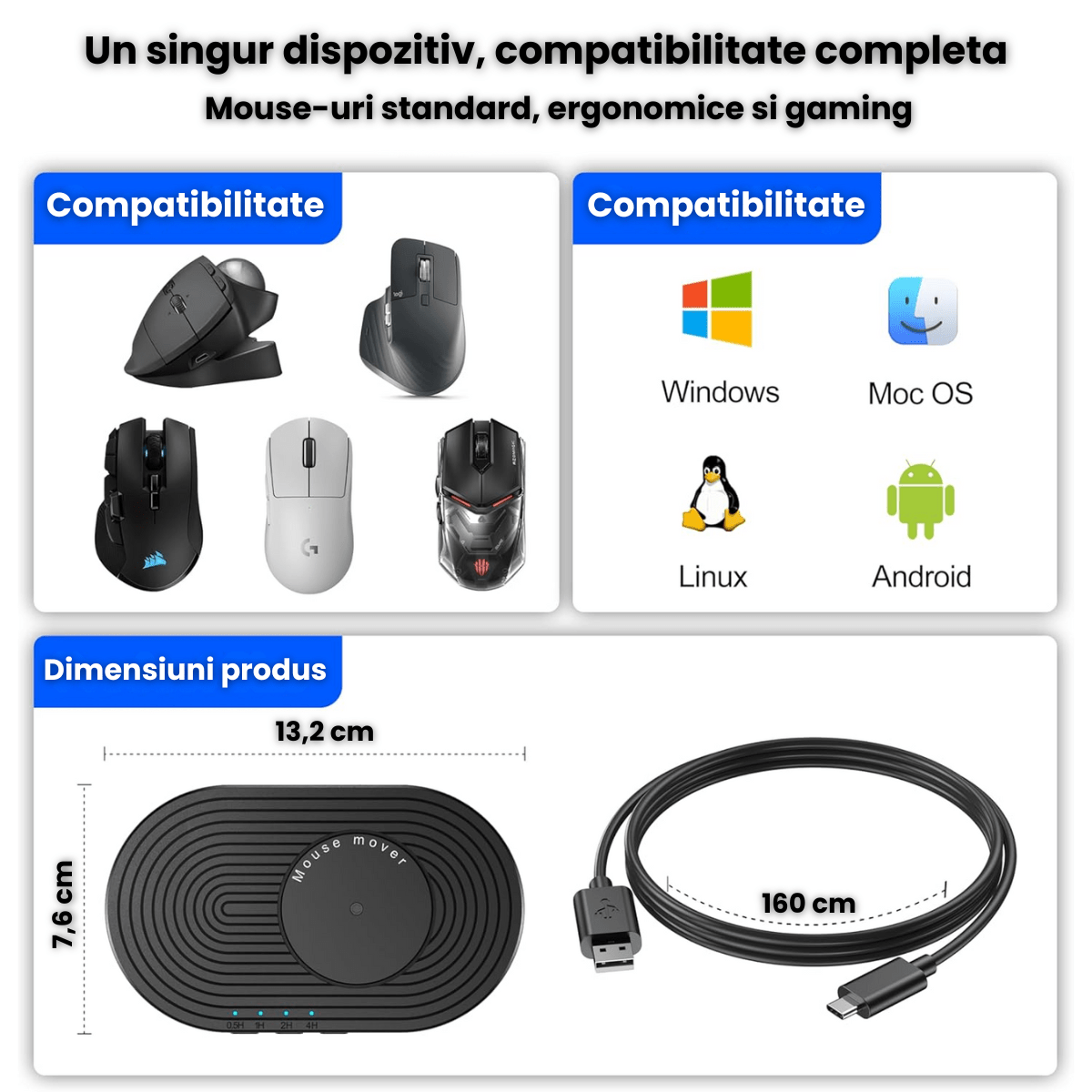Mouse Jiggler HASEPE, Mecanic Cu Timer, Mouse Mover Fizic Fara Driver, Mouse Shaker Cu Miscare Aleatorie, Dispozitiv Ultra Silent Pentru PC Si Laptop, Anti Sleep, Alimentare USB Sau Adaptor, Compatibi - HASEPE