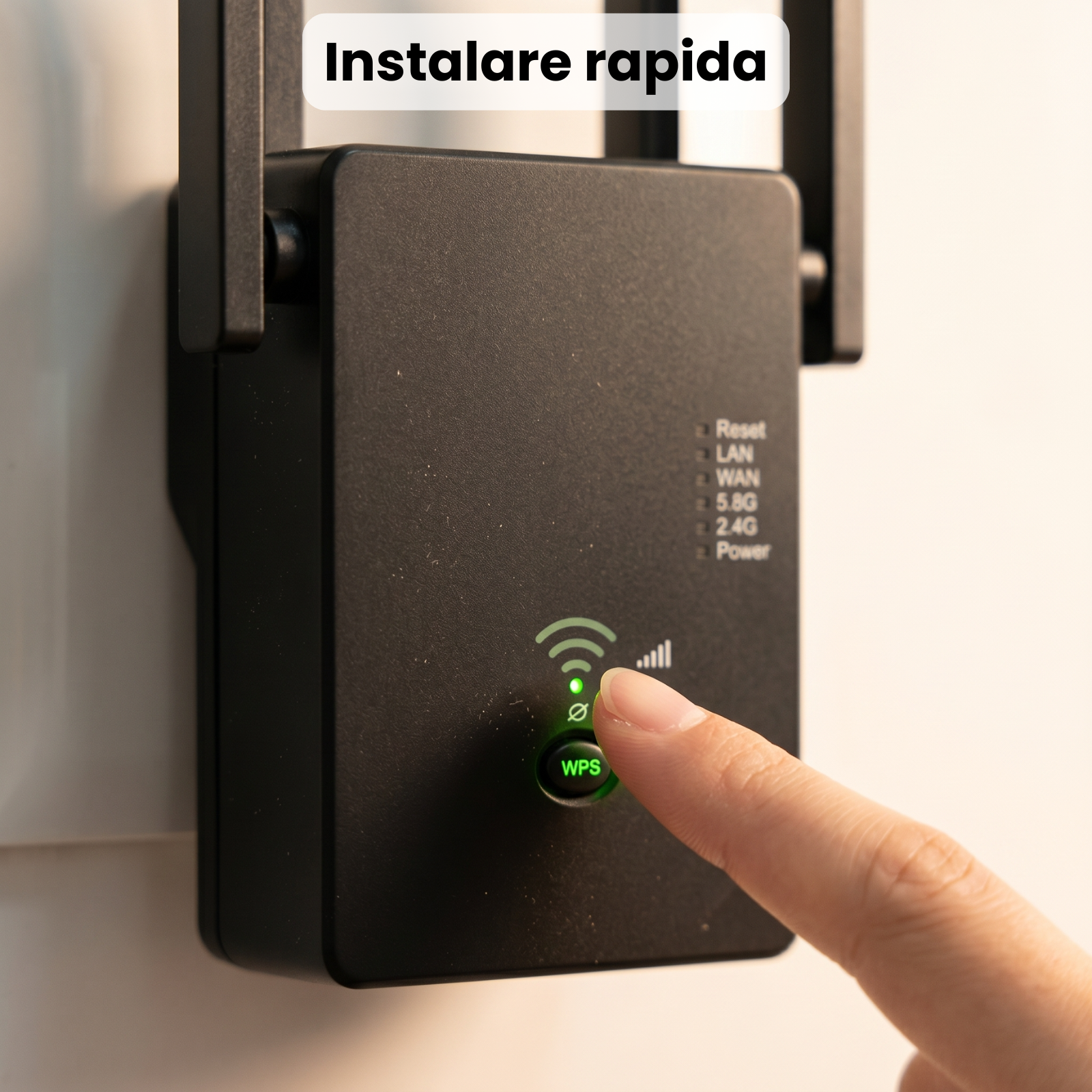 Amplificator Semnal HASEPE® Wireless WiFi 1200M Dual Band, Range Extender Amplificator Semnal Cu 4 Antene, Repeater Router Si AP, Amplificator Semnal Retea 2.4GHz 5GHz, Port LAN, Securitate WPA2, Ampl