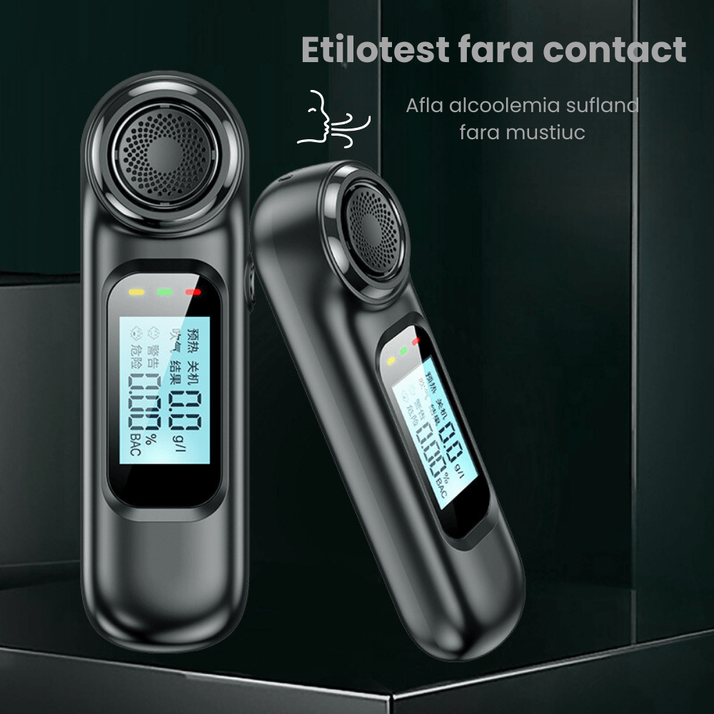 Etilotest Profesional HASEPE, Fara Contact, Alcoolmetru Digital, Calibrare Automata, Acuratete +/ - 0,01% BAC, LCD Color, USB - C, 300 Testari, Negru Mat - HASEPE