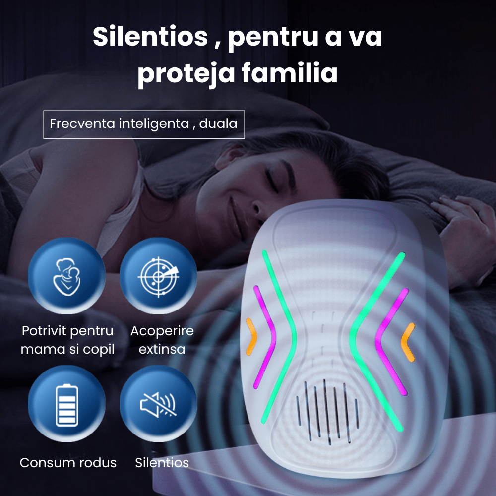 Aparat Repelent Ultrasunete si Electromagnetic HASEPE, Anti Rozatoare, Gandaci si Tantari, Protectie 360°, Nivele Reglabile, Fara Chimicale, Sigur pentru Copii si Animale, Alb - HASEPE