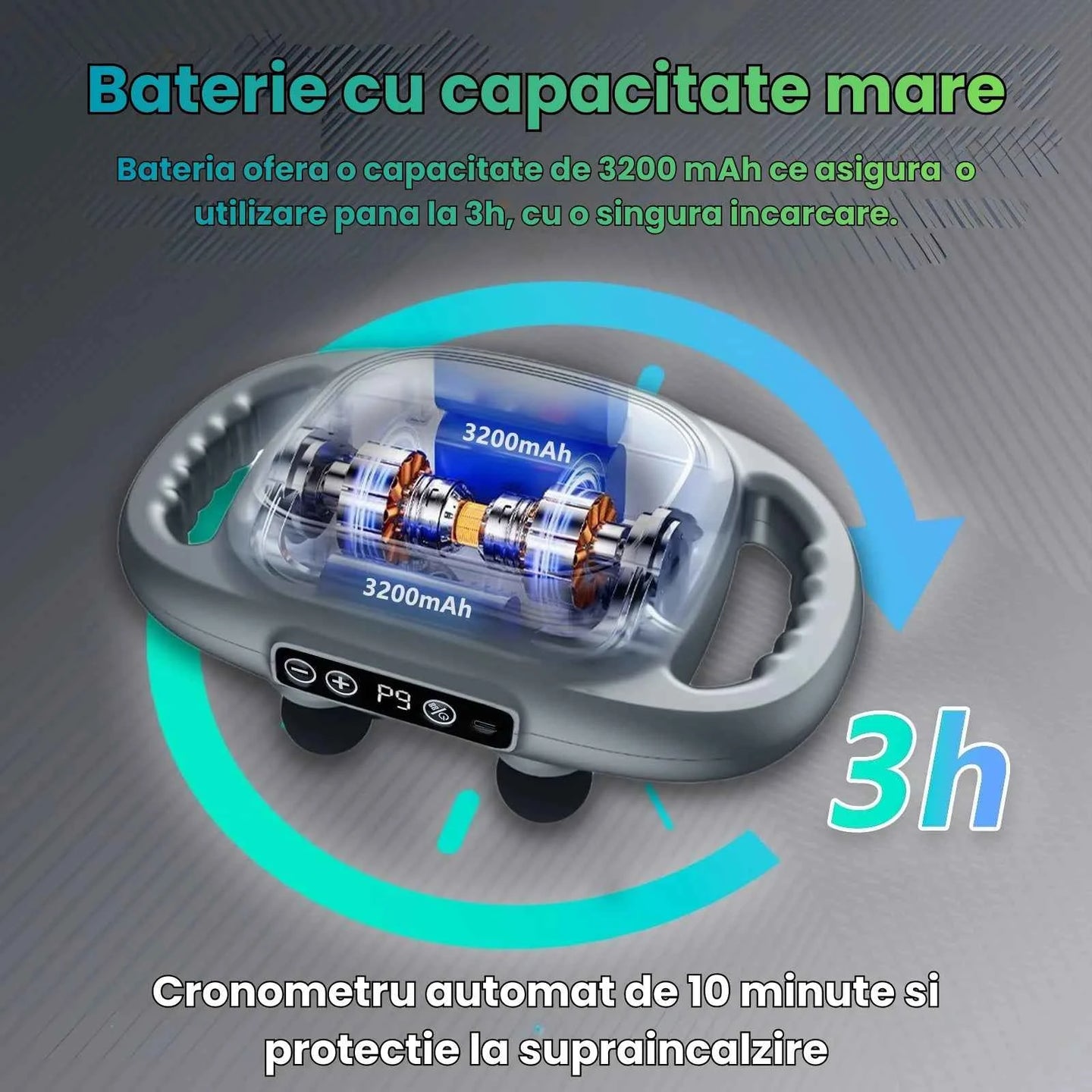 Pistol de masaj HASEPE, 6 capete, 6 capete, 9 moduri si 9 niveluri intensitate