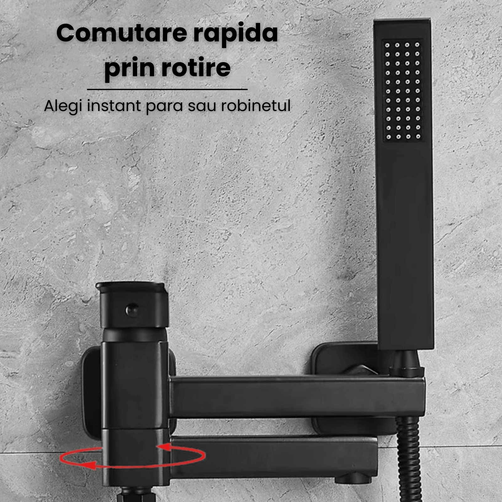 Baterie cada si dus cu montaj in perete HASEPE, cartus ceramic, set de dus si pipa cu comutator, rezistenta la coroziune si uzura, negru - HASEPE