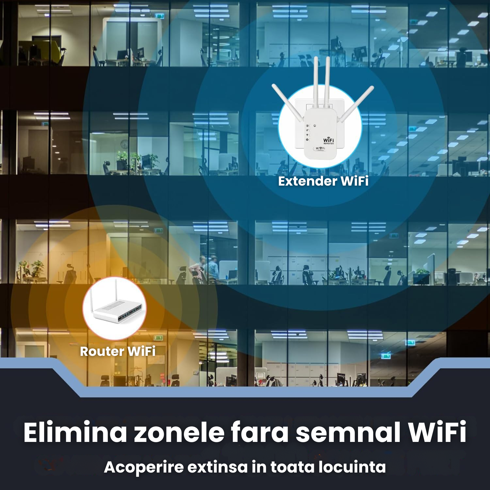 Amplificator Wifi HASEPE 1200Mbps Dual Band 2.4GHz 5GHz, Wifi Repeater Cu 4 Antene Externe Si Port Ethernet, Repetor Wifi Pentru Extindere Semnal Internet In Casa Sau Birou, Amplificator Wifi Wireless