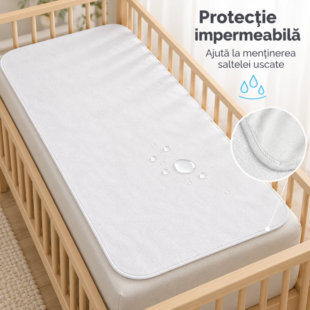 Protectie Saltea Hasepe® pentru Patut, 70x130 cm, Cearceaf Impermeabil Alb