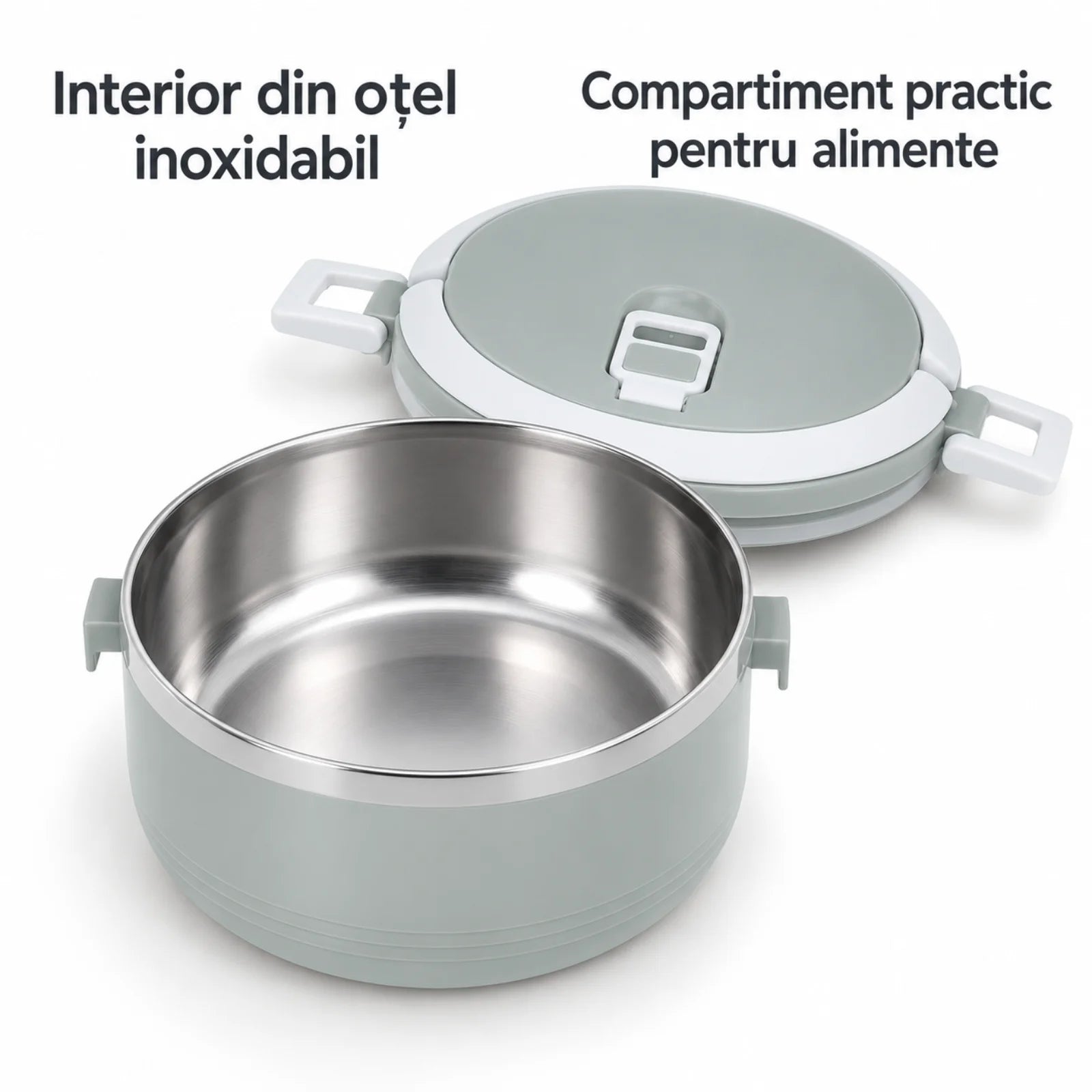 Caserola Termica HASEPE® Rotunda, 500 ml, Gri, Interior din Otel Inoxidabil