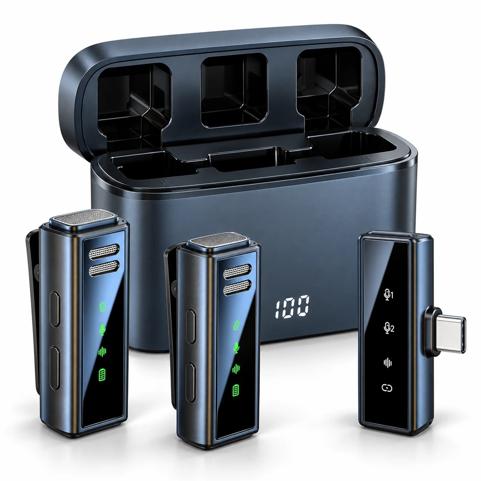 Set 2 Microfoane Lavaliera Wireless Profesionale HASEPE, Reducere Zgomot DSP, Cutie Incarcare, Autonomie extinsa