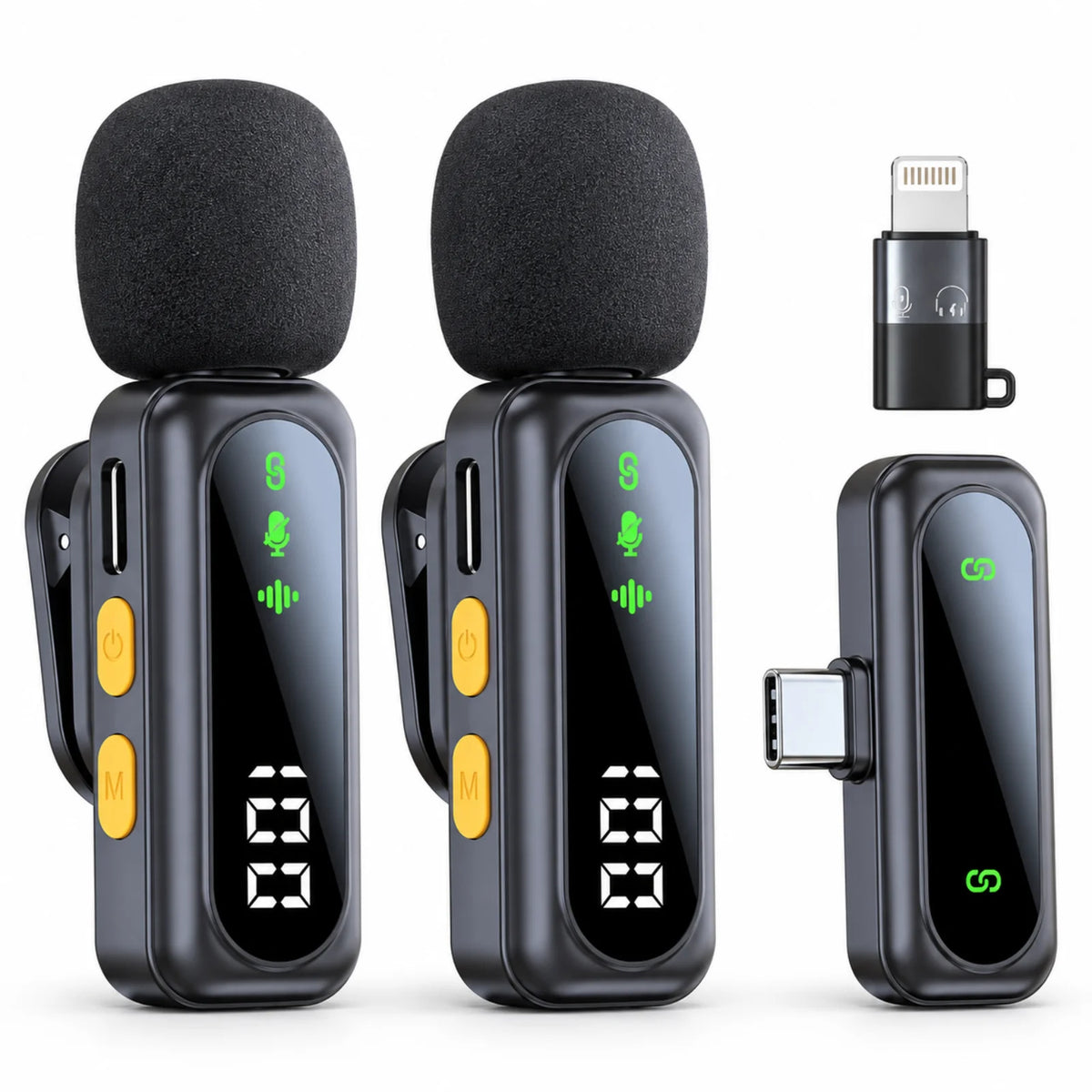 Set 2 Microfoane Lavaliera Wireless HASEPE cu Afisaj Digital, Anulare Zgomot 360