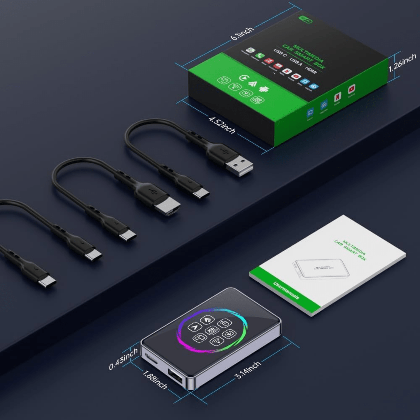 Adaptor Auto Wireless CarPlay si Android Auto HASEPE Ai Box, Adaptor Bluetooth Dual Wi - Fi 5G, HDMI, Android 11, Plug & Play, 4GB RAM, 32GB, CarPlay Wireless, Netflix/YouTube - HASEPE