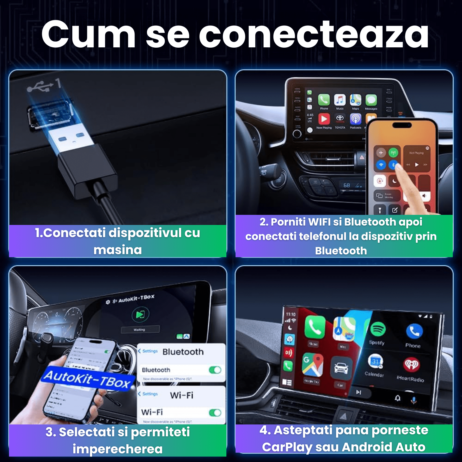 Adaptor Auto Wireless CarPlay si Android Auto HASEPE Ai Box, Adaptor Bluetooth Dual Wi - Fi 5G, HDMI, Android 11, Plug & Play, 4GB RAM, 32GB, CarPlay Wireless, Netflix/YouTube - HASEPE