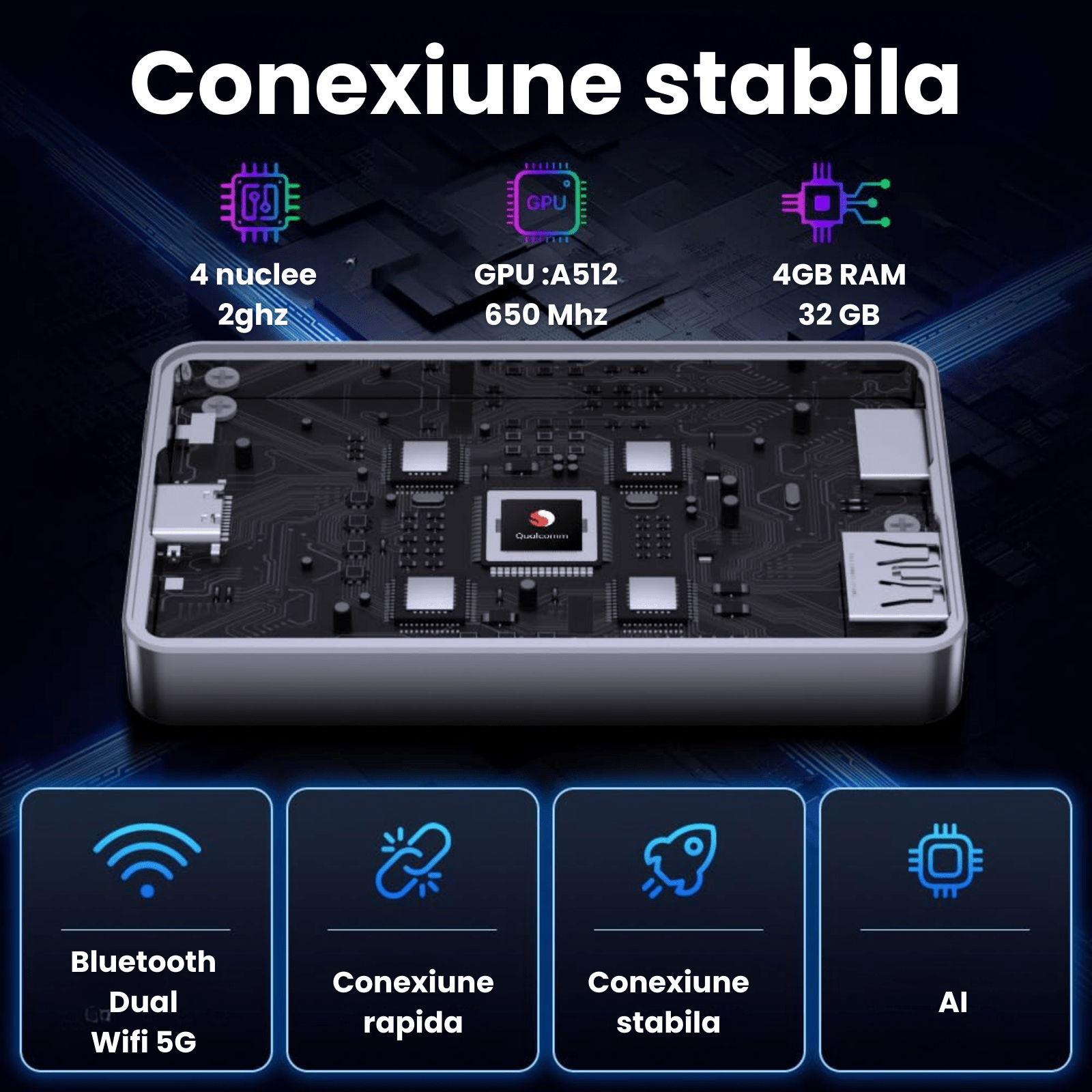 Adaptor Auto Wireless CarPlay si Android Auto HASEPE Ai Box, Adaptor Bluetooth Dual Wi - Fi 5G, HDMI, Android 11, Plug & Play, 4GB RAM, 32GB, CarPlay Wireless, Netflix/YouTube - HASEPE