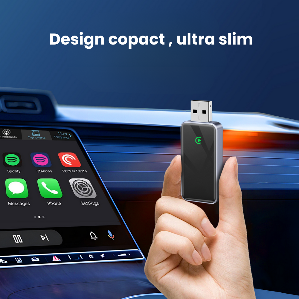 Adaptor Wireless CarPlay si Android Auto HASEPE, Modul Slim USB Plug & Play, Compatibil iPhone si Android, Conectare Automata, Suport Asistent Vocal Siri/Google, Design Premium, Gri