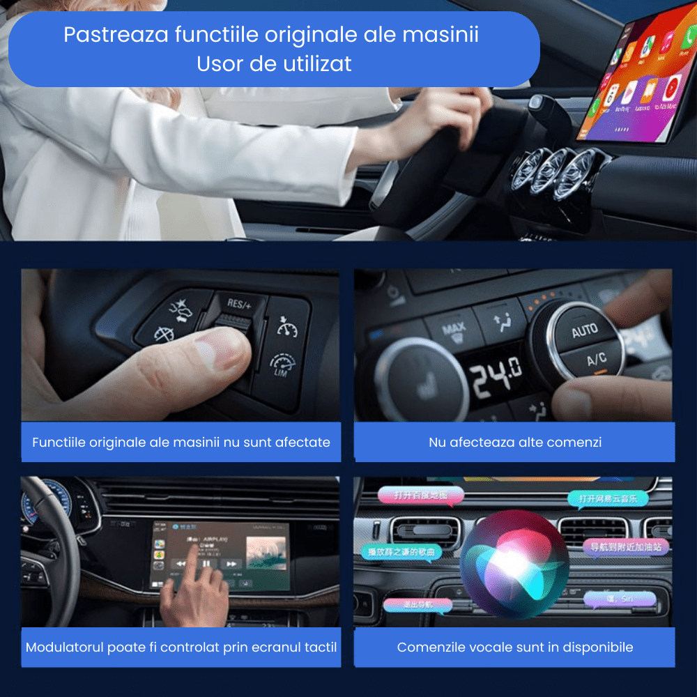 Adaptor Wireless CarPlay si Android Auto HASEPE, Modul Slim USB Plug & Play, Compatibil iPhone si Android, Conectare Automata, Suport Asistent Vocal Siri/Google, Design Premium, Gri - HASEPE