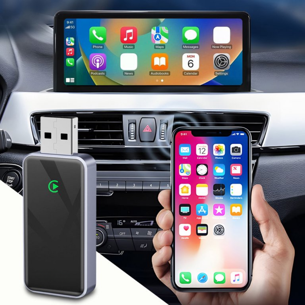 Adaptor Wireless CarPlay si Android Auto HASEPE, Modul Slim USB Plug & Play, Compatibil iPhone si Android, Conectare Automata, Suport Asistent Vocal Siri/Google, Design Premium, Gri
