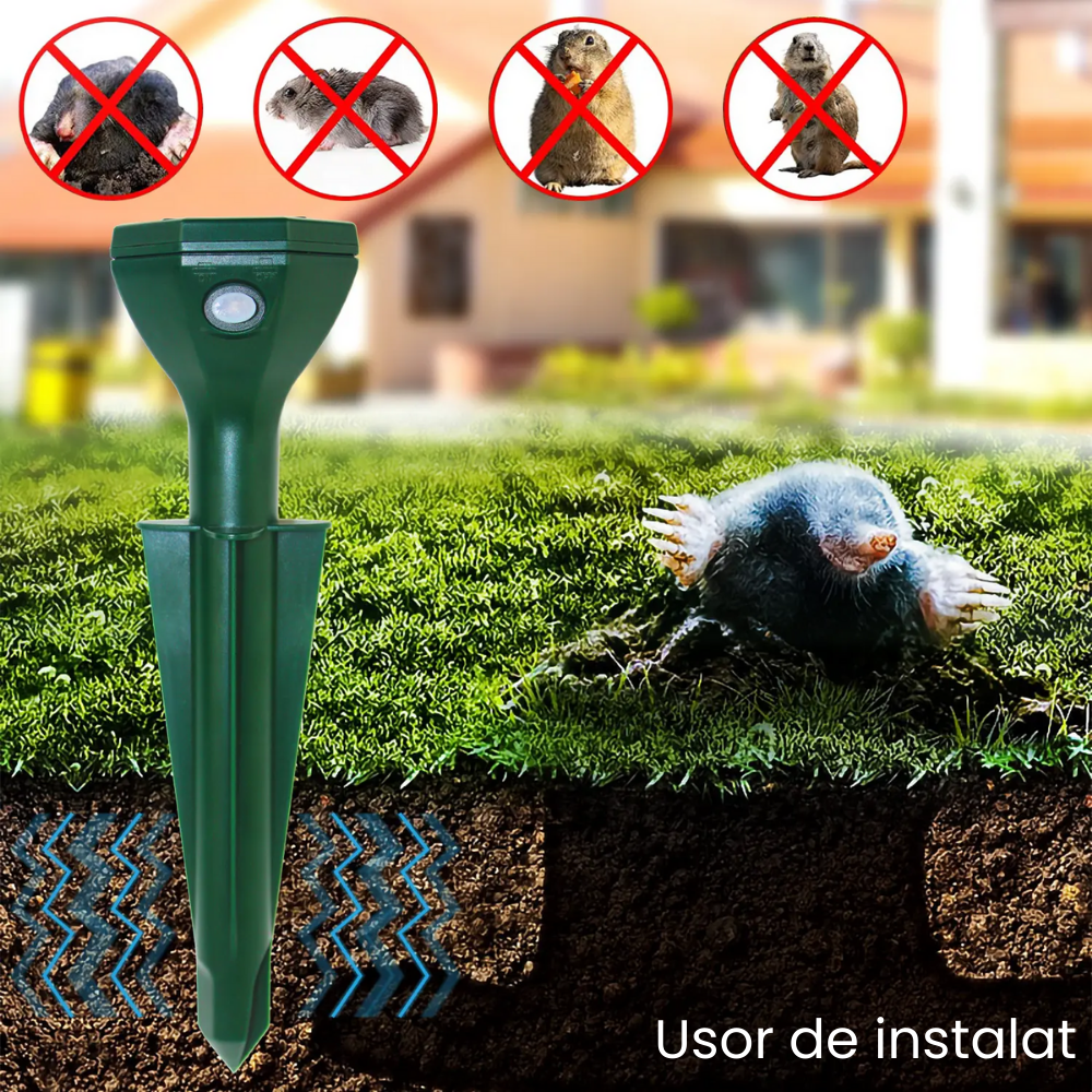 Aparat Anti Cartite si Sobolani de Pamant HASEPE, Anti Soareci de Camp si Serpi, Vibratii Solare 360°, Rezistent la Apa, Incarcare Solara, Protectie Gradina, Verde - HASEPE