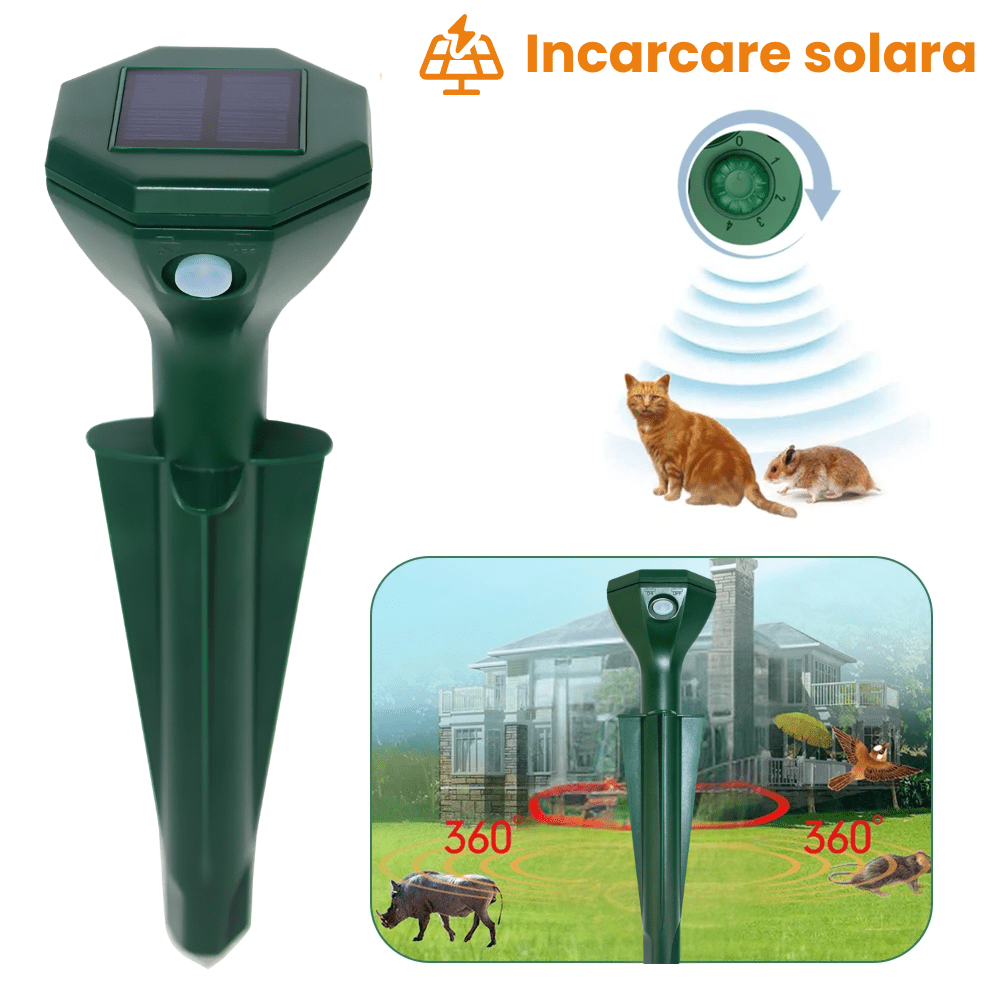Aparat Anti Cartite si Sobolani de Pamant HASEPE, Anti Soareci de Camp si Serpi, Vibratii Solare 360°, Rezistent la Apa, Incarcare Solara, Protectie Gradina, Verde - HASEPE
