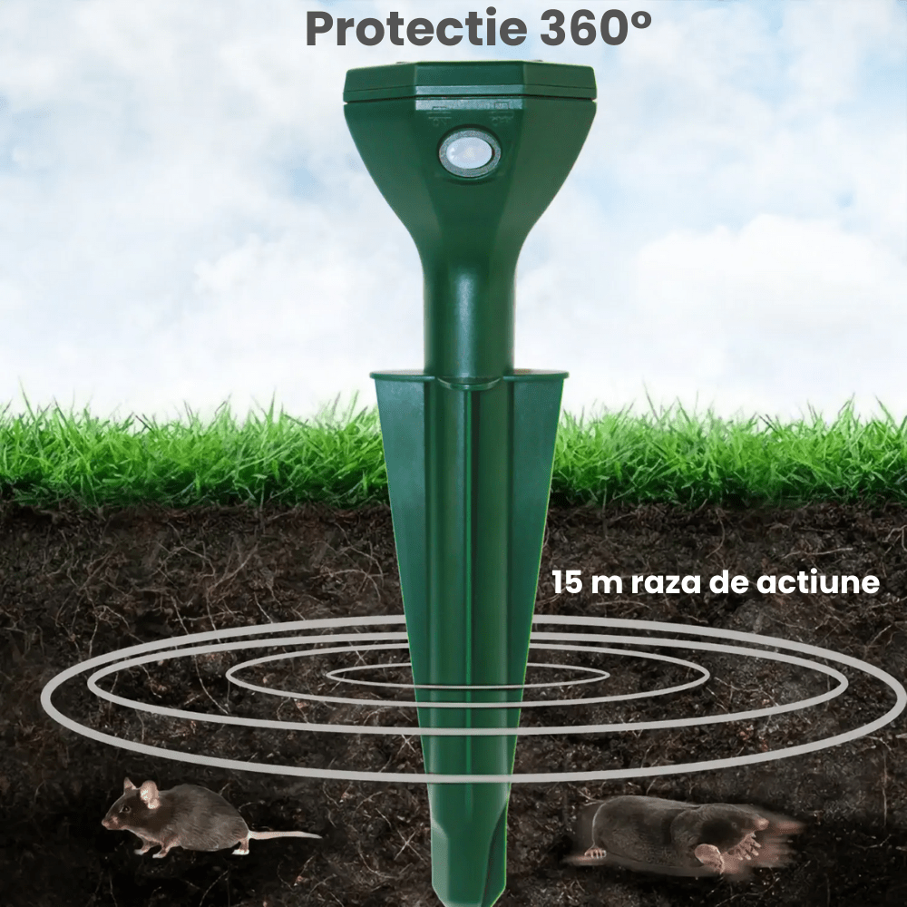 Aparat Anti Cartite si Sobolani de Pamant HASEPE, Anti Soareci de Camp si Serpi, Vibratii Solare 360°, Rezistent la Apa, Incarcare Solara, Protectie Gradina, Verde - HASEPE