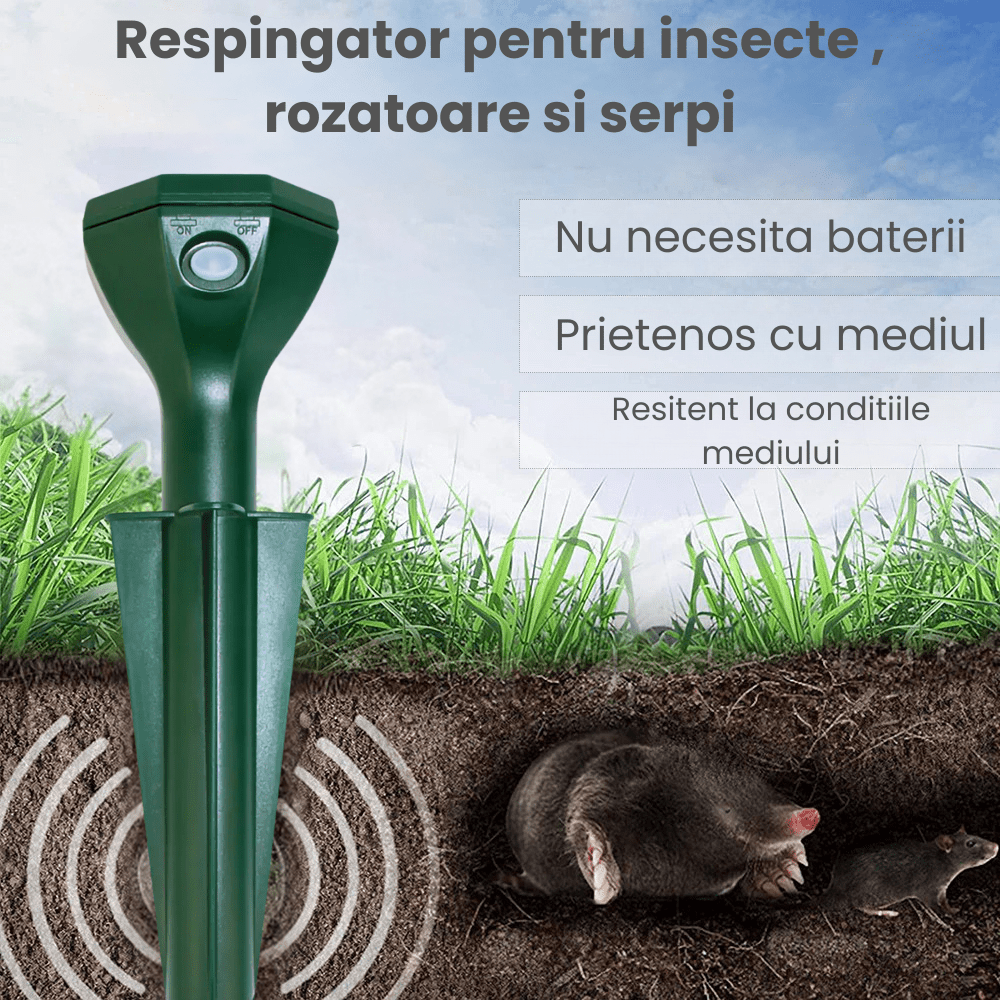 Aparat Anti Cartite si Sobolani de Pamant HASEPE, Anti Soareci de Camp si Serpi, Vibratii Solare 360°, Rezistent la Apa, Incarcare Solara, Protectie Gradina, Verde - HASEPE