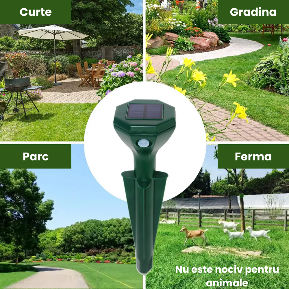 Aparat Anti Cartite si Sobolani de Pamant HASEPE, Anti Soareci de Camp si Serpi, Vibratii Solare 360°, Rezistent la Apa, Incarcare Solara, Protectie Gradina, Verde - HASEPE
