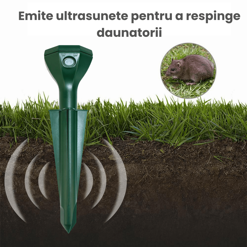 Aparat Anti Cartite si Sobolani de Pamant HASEPE, Anti Soareci de Camp si Serpi, Vibratii Solare 360°, Rezistent la Apa, Incarcare Solara, Protectie Gradina, Verde - HASEPE