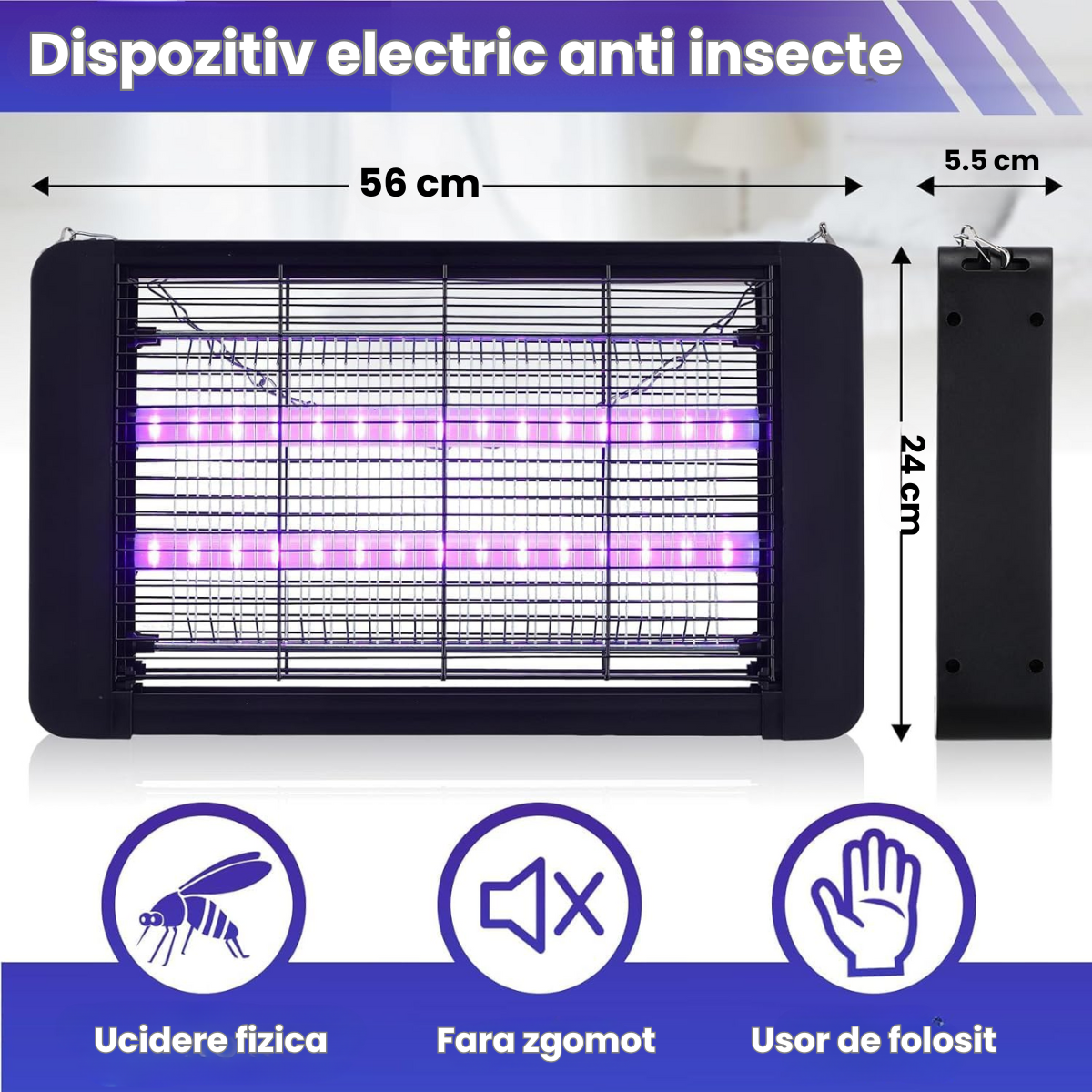 Aparat Tantari si Muste HASEPE, Lampa UV Anti Insecte 40W, Acoperire 200mp, Montaj Podea/Tavan, Protectie Ecologica, Consum Redus, Sigur pentru Copii si Animale, Negru