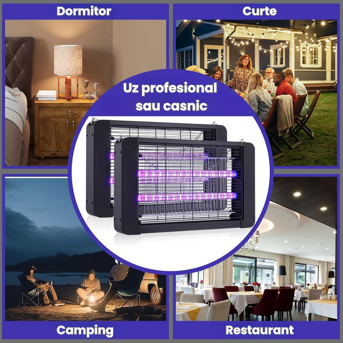 Aparat Tantari si Muste HASEPE, Lampa UV Anti Insecte 40W, Acoperire 200mp, Montaj Podea/Tavan, Protectie Ecologica, Consum Redus, Sigur pentru Copii si Animale, Negru
