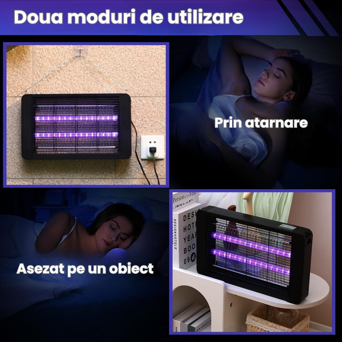 Aparat Tantari si Muste HASEPE, Lampa UV Anti Insecte 40W, Acoperire 200mp, Montaj Podea/Tavan, Protectie Ecologica, Consum Redus, Sigur pentru Copii si Animale, Negru