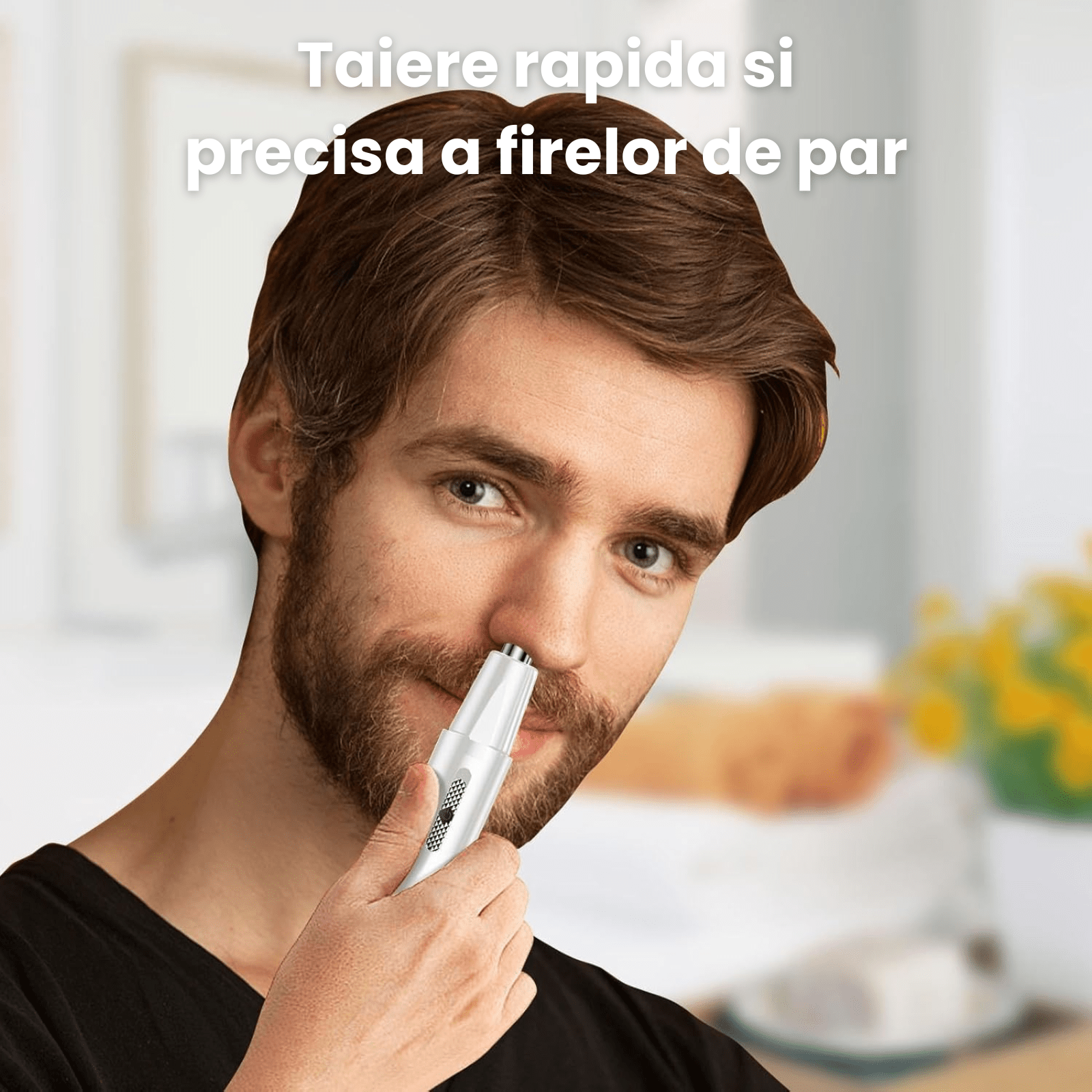 Aparat Tuns Par Nas si Urechi HASEPE, Trimmer Facial Electric USB, Lame Otel Inoxidabil, Cap Rotativ, Design Compact 15x1cm, Curatare Usoara, Alb - HASEPE