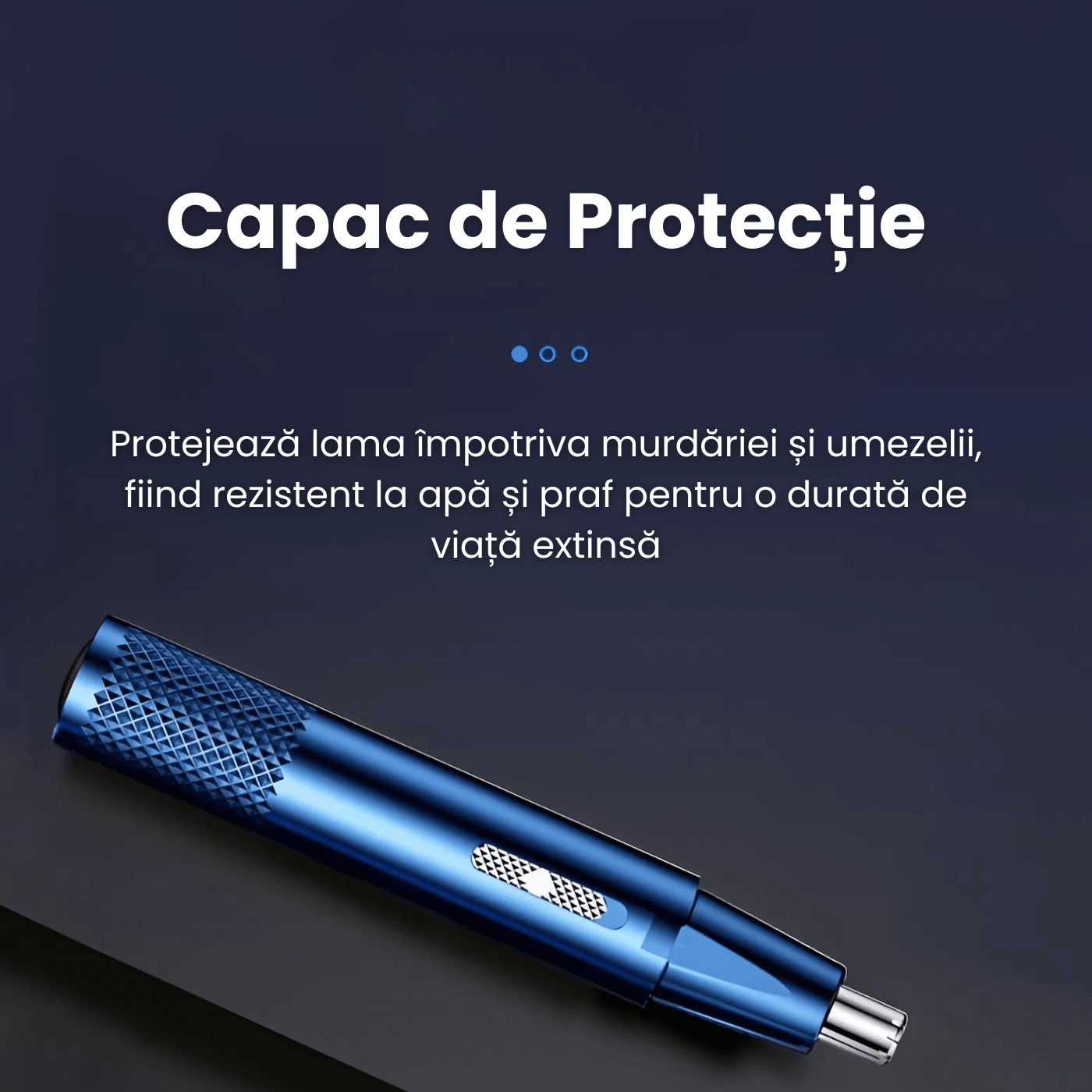 Aparat Tuns Par Nas si Urechi HASEPE, Trimmer Facial Electric USB, Lame Otel Inoxidabil, Cap Rotativ, Design Compact 15x1cm, Curatare Usoara, Albastru - HASEPE