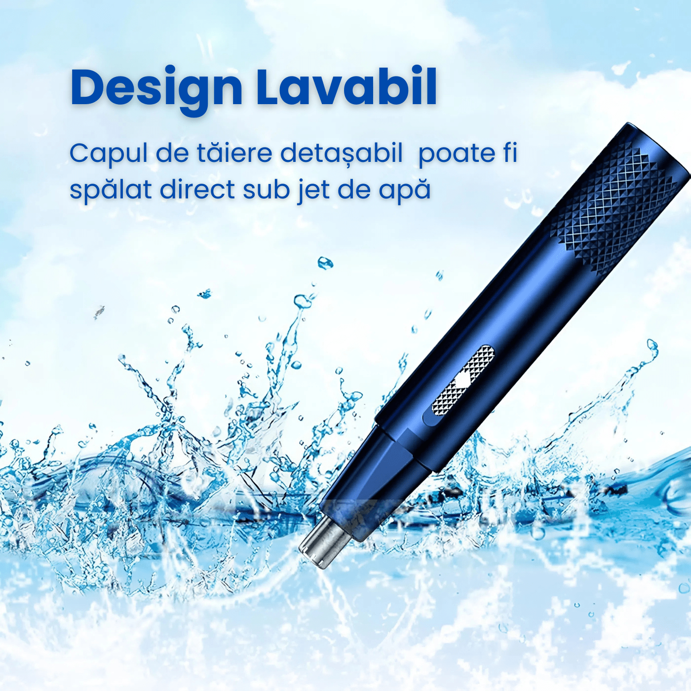 Aparat Tuns Par Nas si Urechi HASEPE, Trimmer Facial Electric USB, Lame Otel Inoxidabil, Cap Rotativ, Design Compact 15x1cm, Curatare Usoara, Albastru - HASEPE