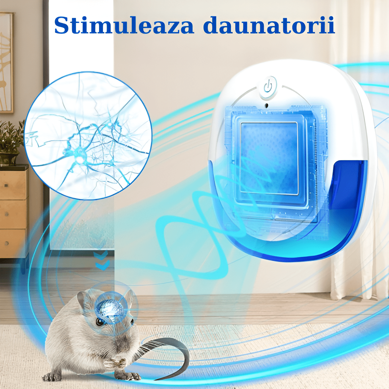 Aparat Impotriva Rozatoarelor si Insectelor HASEPE, Control Electronic cu Ultrasunete 12 - 150Hz, Anti Gandaci si Tantari, Acoperire 160mp, Protectie 360°, Fara Chimicale, Alb - HASEPE