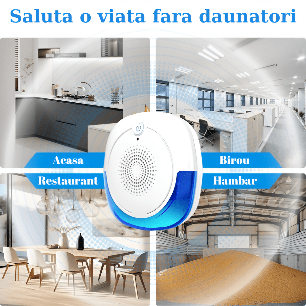 Aparat Impotriva Rozatoarelor si Insectelor HASEPE, Control Electronic cu Ultrasunete 12 - 150Hz, Anti Gandaci si Tantari, Acoperire 160mp, Protectie 360°, Fara Chimicale, Alb - HASEPE