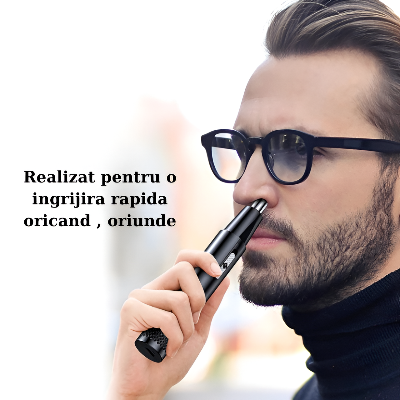 Aparat Tuns Par Nas si Urechi HASEPE, Trimmer Facial Electric USB, Lame Inox, Motor 6000 RPM, Cap Rotativ, Design Compact 15x1cm, Curatare Usoara, Negru