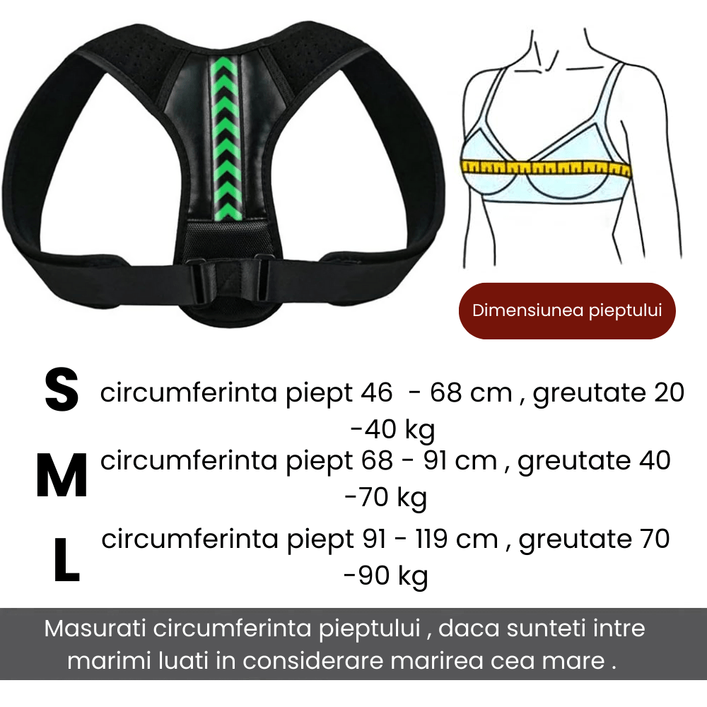 Corector Postura Inteligent HASEPE, Centura Spate Reglabila pentru Indreptarea Coloanei, Umerilor si Claviculei, Ham Ergonomic, Material Respirabil, Marime M, Barbati/Femei - HASEPE