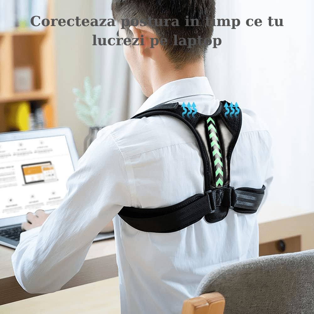 Corector Postura Inteligent HASEPE, Centura Spate Reglabila pentru Indreptarea Coloanei, Claviculei si Umerilor, Ham Ergonomic, Material Respirabil, Marime S, Barbati/Femei - HASEPE
