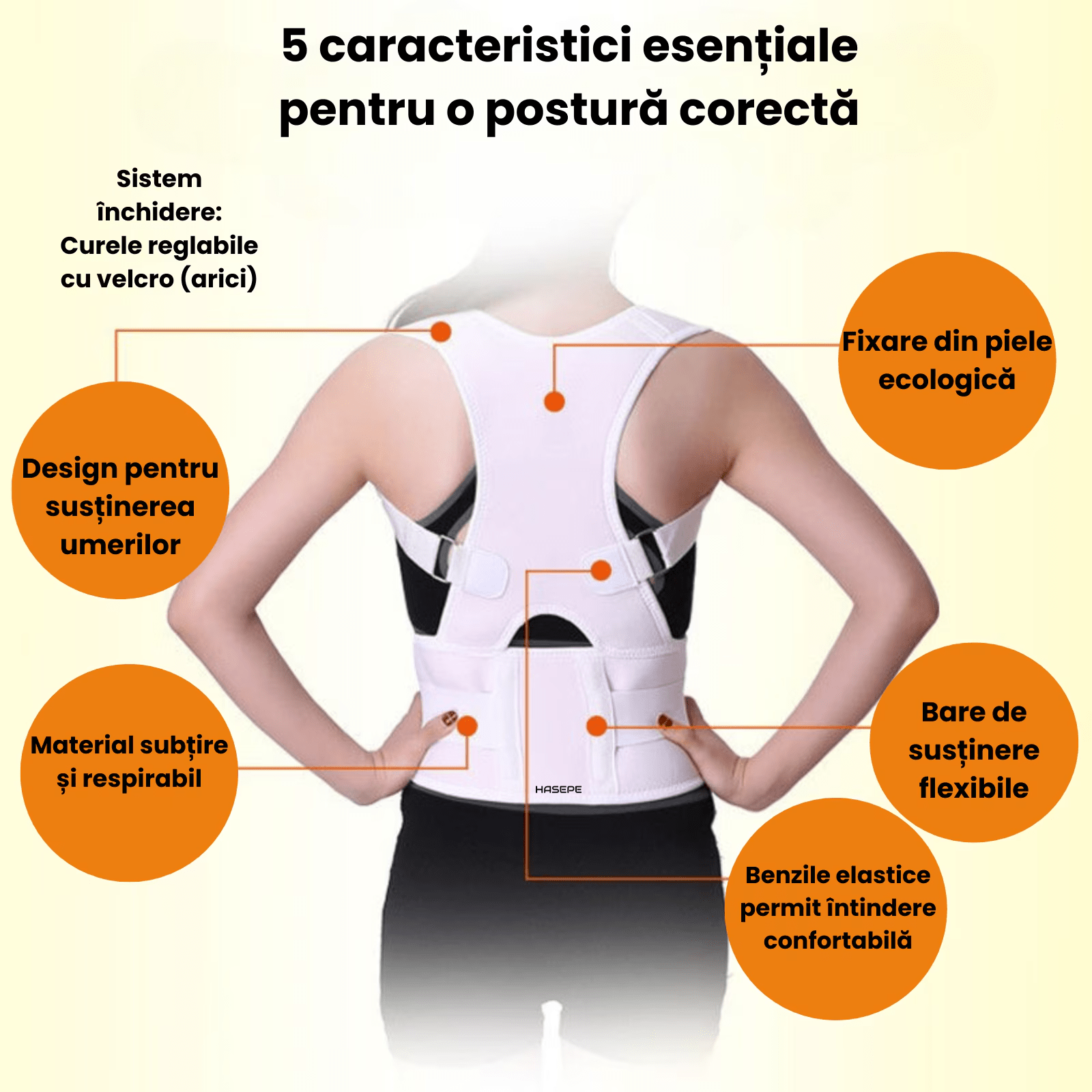 Corector postura HASEPE, centura REGLABILA pentru spate si corectie postura, sustine CIFoZA, LORDOZA, SCOLIOZA si HERNIE de DISC, ajuta la aliniere COLOANA si UMERI, centura LOMBARA ortopedica UNISEX - HASEPE