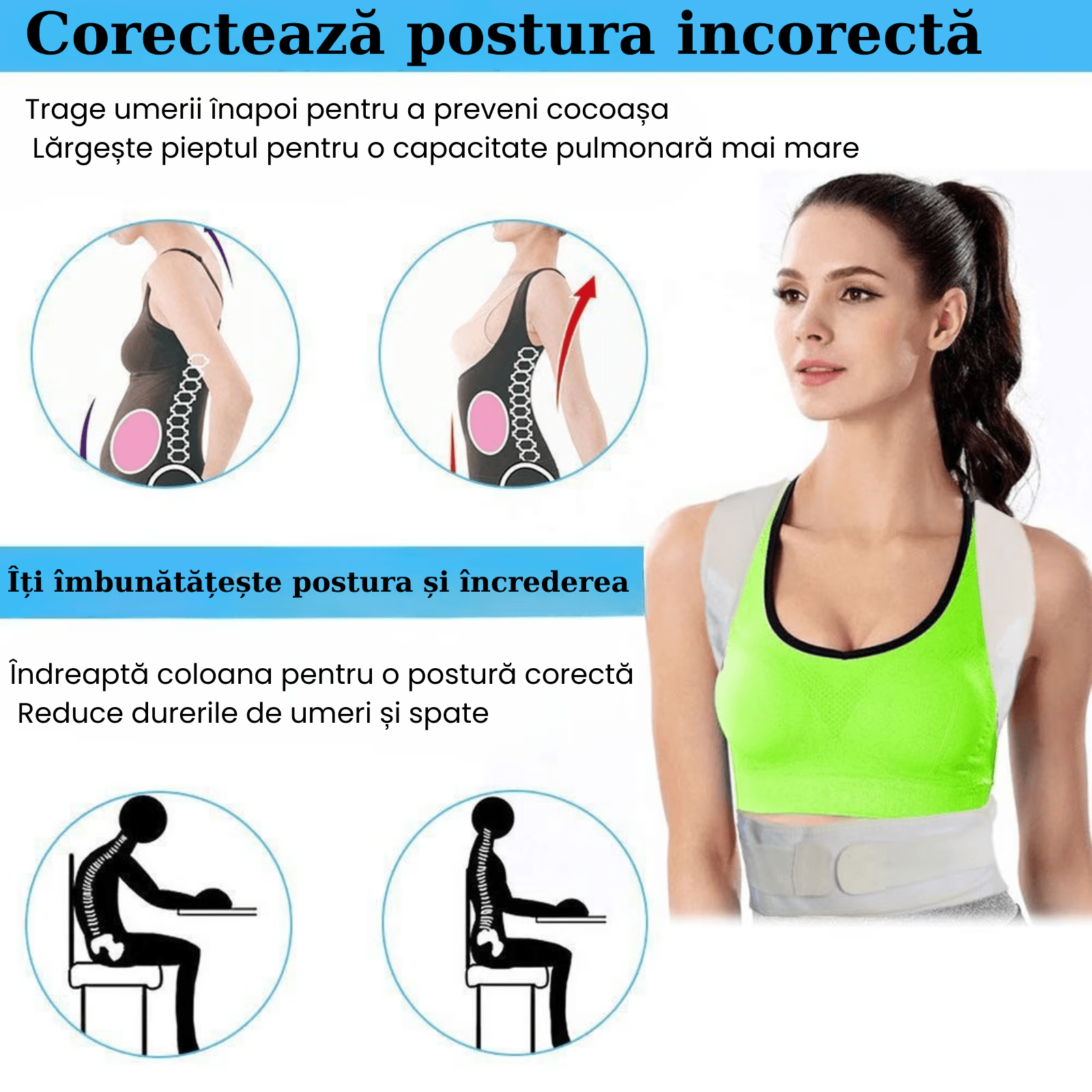 Corector postura HASEPE, centura REGLABILA pentru spate si corectie postura, sustine CIFoZA, LORDOZA, SCOLIOZA si HERNIE de DISC, ajuta la aliniere COLOANA si UMERI, centura LOMBARA ortopedica UNISEX - HASEPE