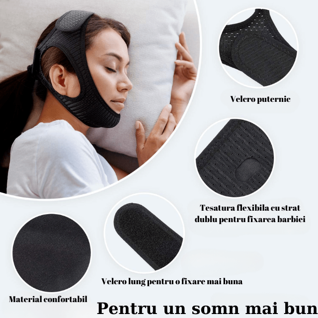 Curea Anti Sforait HASEPE, Suport Maxilar pentru Barba si Barbie, Reglabila, Material Moale si Respirabil, Marime Universala, Negru - HASEPE