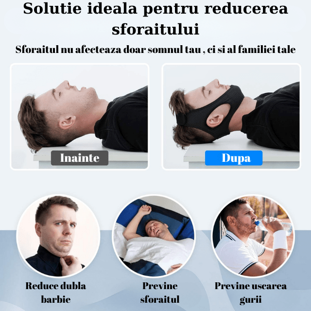 Curea Anti Sforait HASEPE, Suport Maxilar pentru Barba si Barbie, Reglabila, Material Moale si Respirabil, Marime Universala, Negru - HASEPE