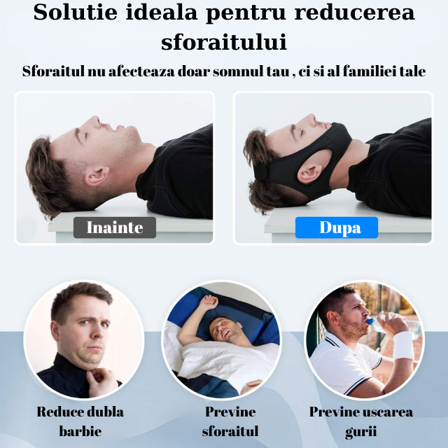 Curea Anti Sforait HASEPE, Suport Maxilar pentru Barba si Barbie, Reglabila, Material Moale si Respirabil, Marime Universala, Negru