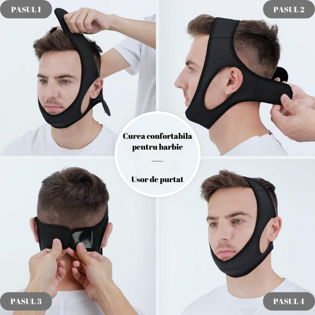 Curea Anti Sforait HASEPE, Suport Maxilar pentru Barba si Barbie, Reglabila, Material Moale si Respirabil, Marime Universala, Negru