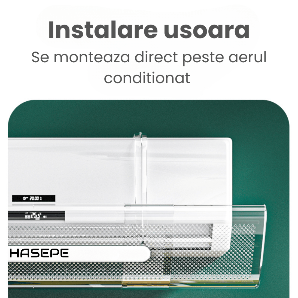 Deflector Aer Conditionat HASEPE, Reglabil 53–95 cm, Transparent, Protectie impotriva Curentului de Aer, Montaj Fara Gaurire, Universal - HASEPE