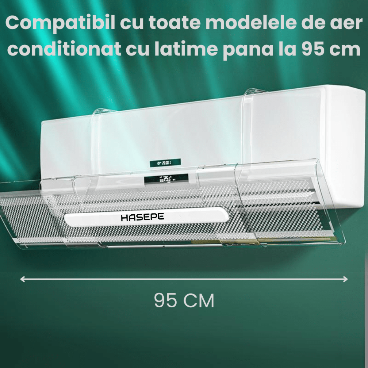 Deflector Aer Conditionat HASEPE, Reglabil 53–95 cm, Transparent, Protectie impotriva Curentului de Aer, Montaj Fara Gaurire, Universal - HASEPE