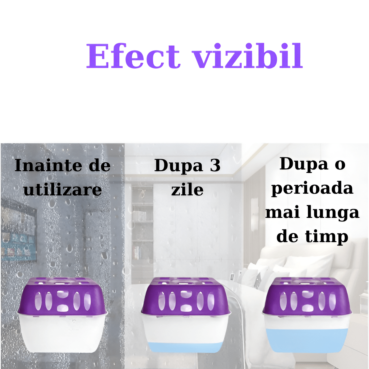 Dezumidificator Pasiv HASEPE, 2 Rezerve Incluse, 400 g, Parfum Lavanda, Fara Energie, Pentru Spatii Pana la 35 m², Bai, Dulapuri, Rulote, Autorulote - HASEPE